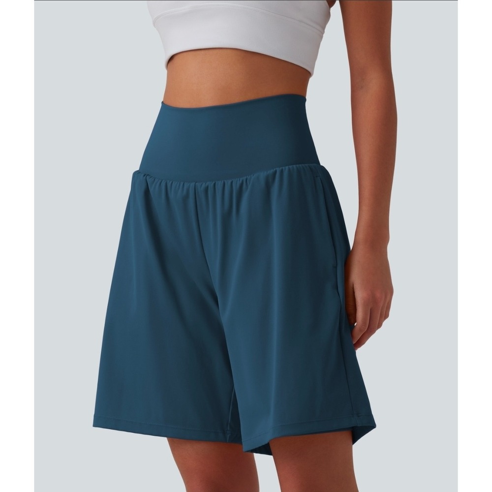 Halara SoftlyZero Airy 2-in-1 Yoga Shorts 9" High Waist Navy Blue XL NWT